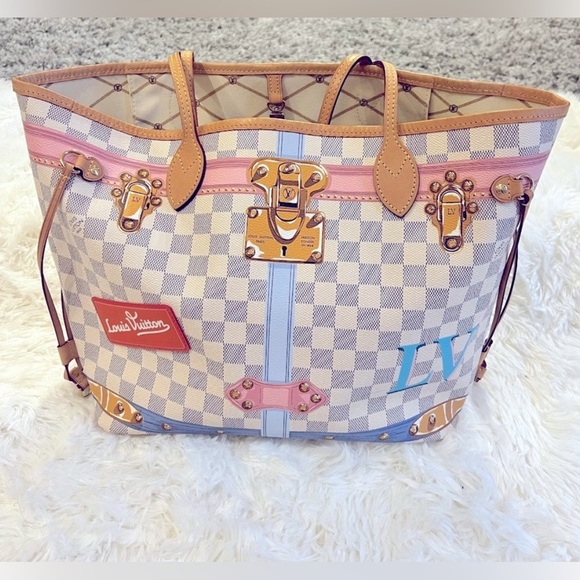 Limited Edition Louis Vuitton Damier Azur Summer Trunks Neverfull MM Tote/Wallet - Picture 8 of 16